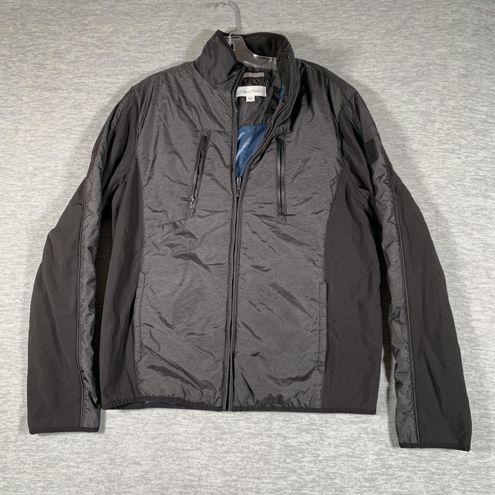 Calvin Klein Jacket Mens‎ Medium Black Insulated Nylon Full Zip Windbreaker Coat
